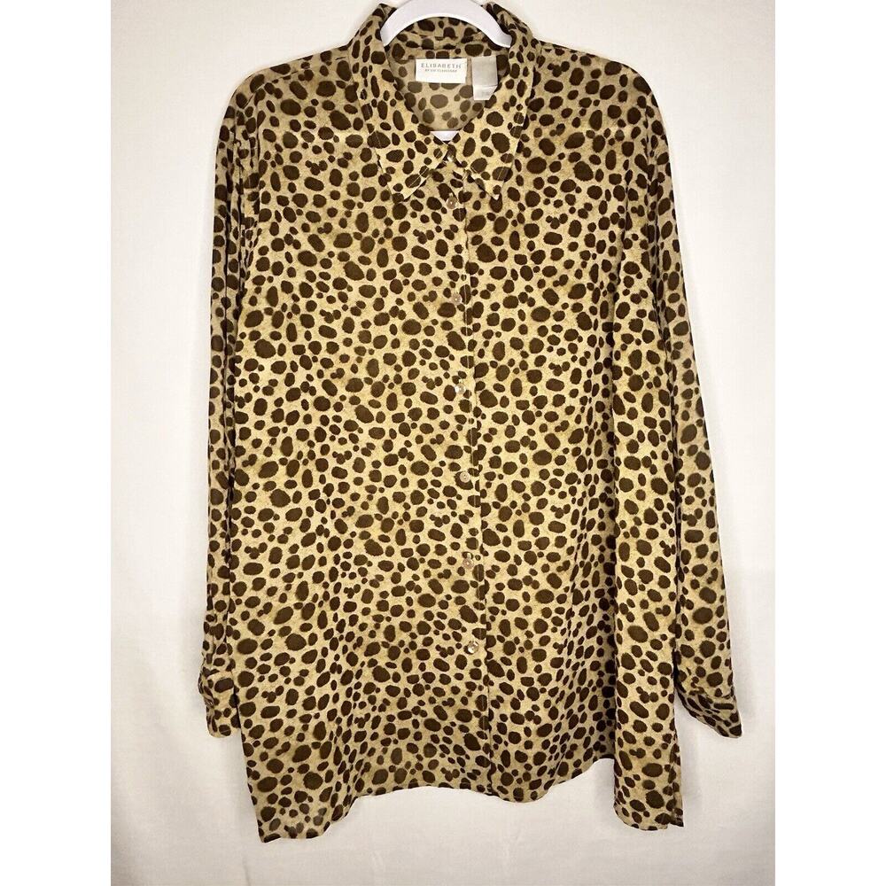 Elisabeth Liz Claiborne blouse womens plus size 22 button front animal print